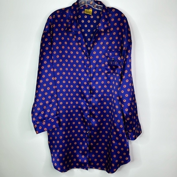 Vintage Winston Select Blue Satin Button Down Pajama Shirt Size OS 90s - Picture 1 of 9